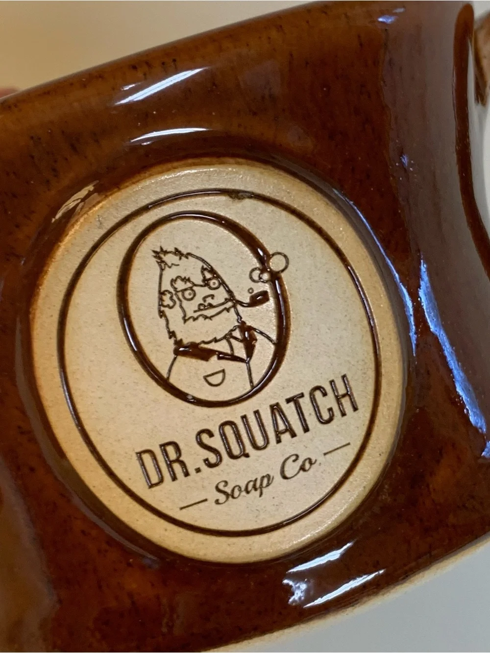 Dr. Squatch Soap Co. Pottery Mug Brown Shave Cup Embossed Logo RARE Advertising